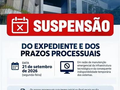 Notícia destaque: Prazos estão suspensos no Poder Judiciário, nesta segunda-feira (21)
